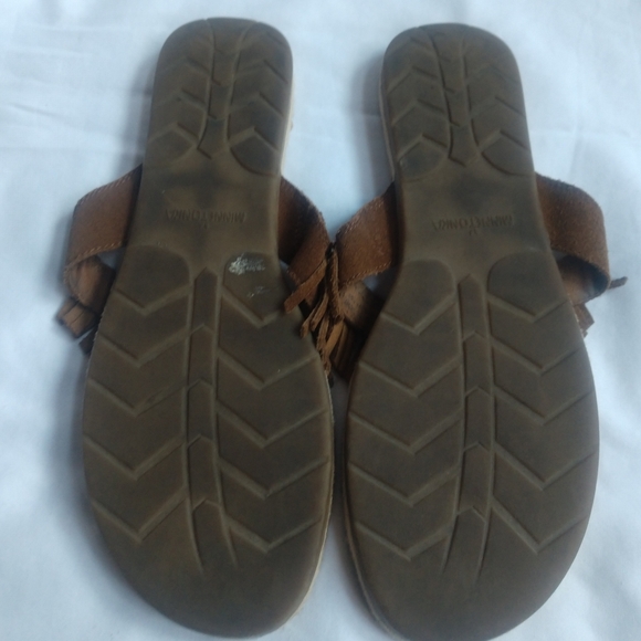 Minnetonka Suede Fringe Brown Beaded Boho Flip Flop Size 10 - Picture 2 of 4
